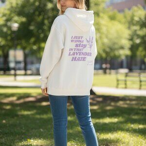 Lavender Haze Graphic Hoodie Womens Medium White Oversized Swiftie